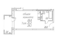Планировка квартиры студии, 33,9 м2
