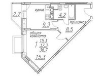 Планировка 1-комнатной квартиры, 38,7 м2