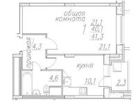 Планировка 1-комнатной квартиры, 41,3 м2