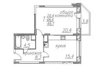 Планировка 1-комнатной квартиры, 49,6 м2