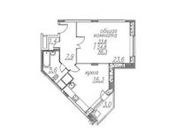 Планировка 1-комнатной квартиры, 57 м2