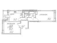 Планировка 2-комнатной квартиры, 61,7 м2