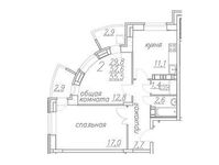 Планировка 2-комнатной квартиры, 55,5 м2