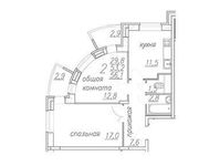 Планировка 2-комнатной квартиры, 56,1 м2