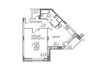 Планировка 1-комнатной квартиры, 57,9 м2