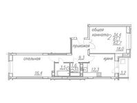Планировка 2-комнатной квартиры, 62,7 м2