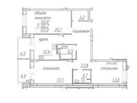 Планировка 3-комнатной квартиры, 97,3 м2