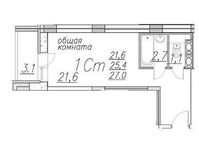 Планировка квартиры студии, 27 м2