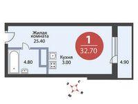 Планировка квартиры студии, 32,7 м2