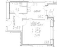 Планировка 1-комнатной квартиры, 41,9 м2