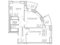Планировка 2-комнатной квартиры, 55,2 м2