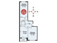 Планировка 2-комнатной квартиры, 61,2 м2