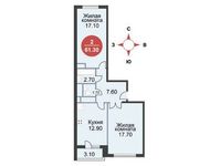 Планировка 2-комнатной квартиры, 61,3 м2