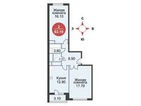 Планировка 2-комнатной квартиры, 63 м2