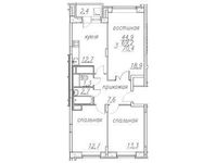 Планировка 3-комнатной квартиры, 71,2 м2