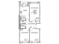 Планировка 3-комнатной квартиры, 71,3 м2