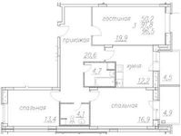 Планировка 3-комнатной квартиры, 96,8 м2