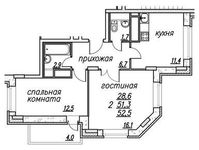 Планировка 2-комнатной квартиры, 54,5 м2