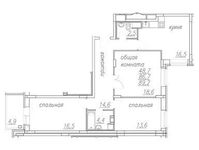 Планировка 3-комнатной квартиры, 88,3 м2