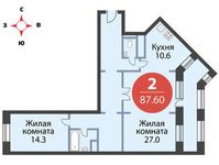 Планировка 2-комнатной квартиры, 87,6 м2