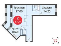 Планировка 2-комнатной квартиры, 87,2 м2