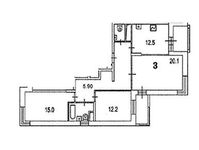 Планировка 3-комнатной квартиры, 88,6 м2