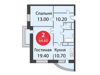 Планировка 2-комнатной квартиры, 64,6 м2