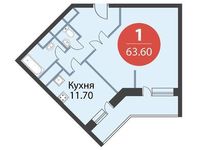 Планировка 1-комнатной квартиры, 63,6 м2
