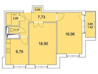 Планировка 2-комнатной квартиры, 60,01 м2