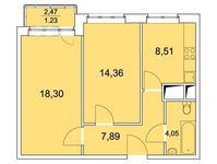 Планировка 2-комнатной квартиры, 54,34 м2