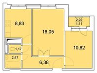 Планировка 2-комнатной квартиры, 46,83 м2