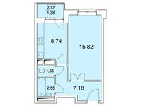 Планировка 1-комнатной квартиры, 37,02 м2