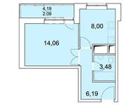 Планировка 1-комнатной квартиры, 33,85 м2