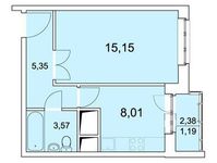Планировка 1-комнатной квартиры, 33,27 м2