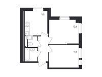 Планировка 2-комнатной квартиры, 43,6 м2