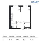 Планировка 1-комнатной квартиры, 41,1 м2