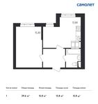 Планировка 1-комнатной квартиры, 39,6 м2
