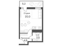 Планировка квартиры студии, 30,6 м2