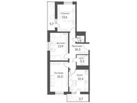 Планировка 3-комнатной квартиры, 75,8 м2