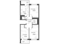 Планировка 3-комнатной квартиры, 75,4 м2