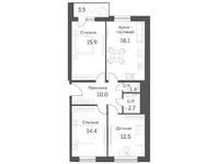Планировка 4-комнатной квартиры, 77,6 м2