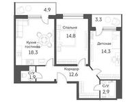 Планировка 3-комнатной квартиры, 68,9 м2