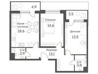 Планировка 3-комнатной квартиры, 69,7 м2