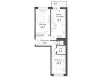 Планировка 3-комнатной квартиры, 62,2 м2