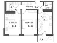 Планировка 2-комнатной квартиры, 56,7 м2
