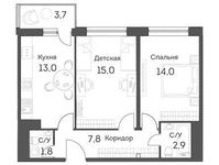 Планировка 2-комнатной квартиры, 57,5 м2