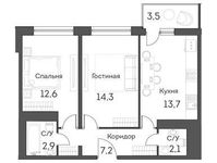 Планировка 2-комнатной квартиры, 55,3 м2
