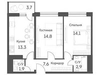 Планировка 2-комнатной квартиры, 57,1 м2
