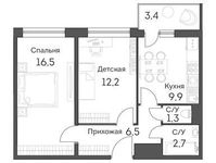 Планировка 2-комнатной квартиры, 50,3 м2