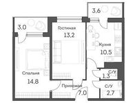 Планировка 2-комнатной квартиры, 52,7 м2